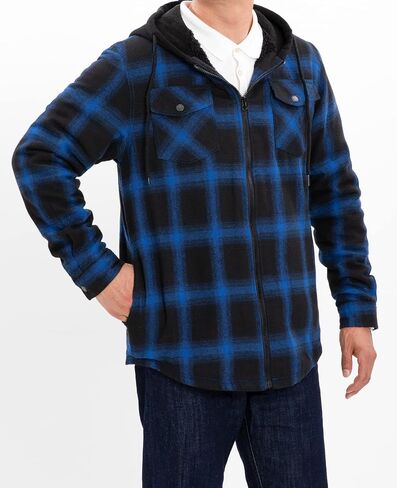 ZENTHACE Men's Sherpa Lined Full Zip Hooded Plaid Shirt Jacket in Saudi Arabia