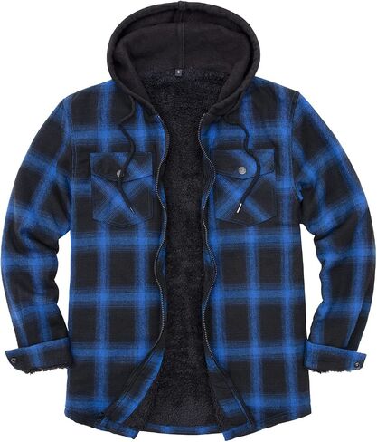 ZENTHACE Men's Sherpa Lined Full Zip Hooded Plaid Shirt Jacket in Saudi Arabia