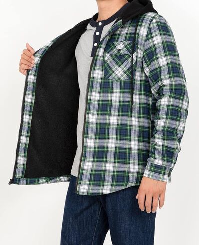 ZENTHACE Men's Sherpa Lined Full Zip Hooded Plaid Shirt Jacket in Saudi Arabia