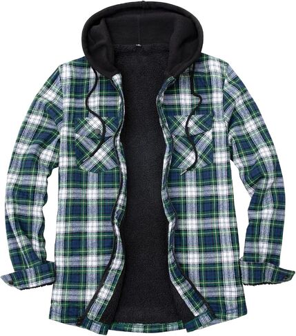 ZENTHACE Men's Sherpa Lined Full Zip Hooded Plaid Shirt Jacket in Saudi Arabia