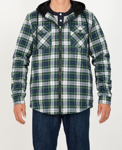 ZENTHACE Men's Sherpa Lined Full Zip Hooded Plaid Shirt Jacket in Saudi Arabia