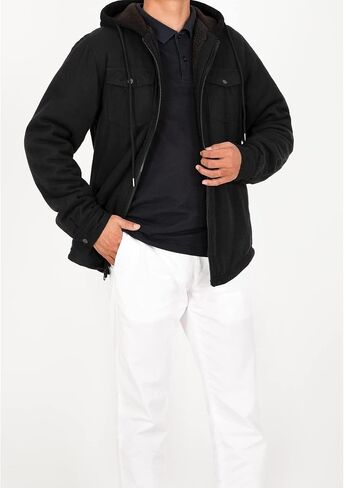 ZENTHACE Men's Sherpa Lined Full Zip Hooded Plaid Shirt Jacket in Kuwait