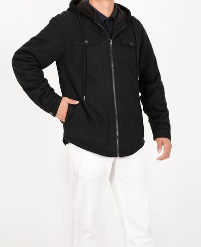 ZENTHACE Men's Sherpa Lined Full Zip Hooded Plaid Shirt Jacket in Kuwait