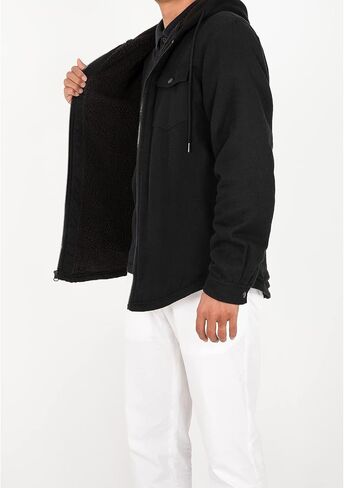 ZENTHACE Men's Sherpa Lined Full Zip Hooded Plaid Shirt Jacket in Kuwait