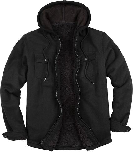 ZENTHACE Men's Sherpa Lined Full Zip Hooded Plaid Shirt Jacket in Kuwait