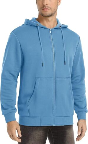 MAGCOMSEN Men's Fleece Hoodie Jacket Full Zip Warm Fuzzy Winter Coats With Hood Athletic Hiking Outwear in Kuwait
