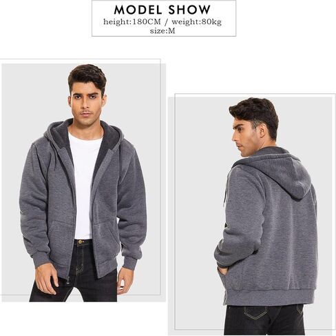 JACKETOWN Men's Heavyweight Fleece Hoodies full Zipper Thick Sherpa Lined Sweatshirt Wool Warm Coat in Saudi Arabia