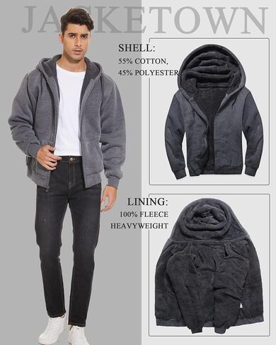 JACKETOWN Men's Heavyweight Fleece Hoodies full Zipper Thick Sherpa Lined Sweatshirt Wool Warm Coat in Saudi Arabia
