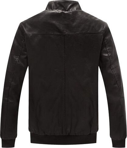 WenVen Men's Stand Collar Fleece Lined Bomber Faux Leather Jacket in Saudi Arabia