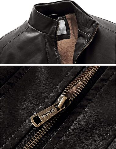 WenVen Men's Stand Collar Fleece Lined Bomber Faux Leather Jacket in Saudi Arabia