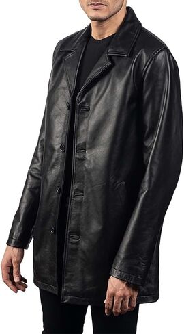 The Jacket Maker Urban Men's Black Leather Coat | Urban Cowhide Black Real Leather Coat for Men in Kuwait