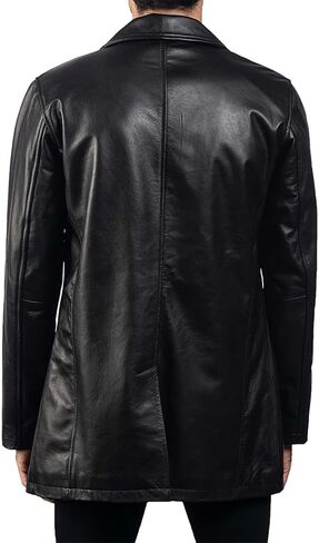 The Jacket Maker Urban Men's Black Leather Coat | Urban Cowhide Black Real Leather Coat for Men in Kuwait