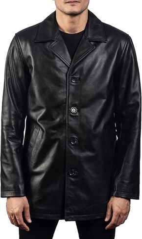 The Jacket Maker Urban Men's Black Leather Coat | Urban Cowhide Black Real Leather Coat for Men in Kuwait