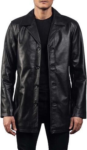 The Jacket Maker Urban Men's Black Leather Coat | Urban Cowhide Black Real Leather Coat for Men in Kuwait