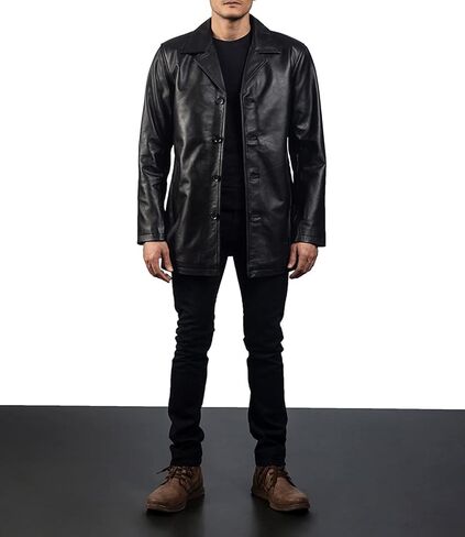The Jacket Maker Urban Men's Black Leather Coat | Urban Cowhide Black Real Leather Coat for Men in Kuwait