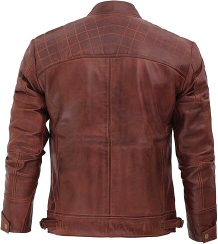 جاكيت FJackets مصنوع من جلد الخراف الحقيقي لراكبي الدراجات النارية - جاكيت مبطن بسحاب للمقهى المتسابق للرجال in Kuwait