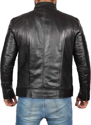 Brown Leather Jacket Mens - Cafe Racer Real Lambskin Leather Distressed Motorcycle Jacket in Kuwait