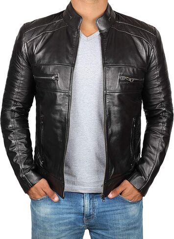Brown Leather Jacket Mens - Cafe Racer Real Lambskin Leather Distressed Motorcycle Jacket in Kuwait