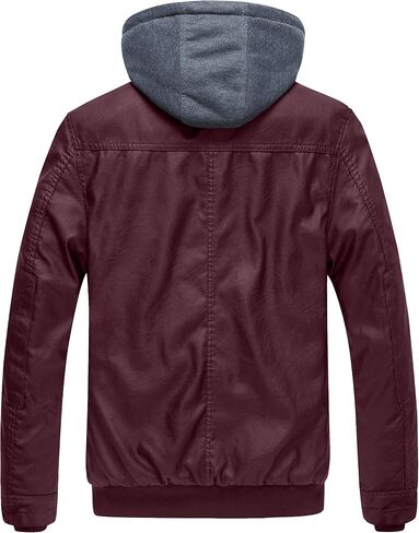 wantdo Men's Faux Leather Jacket with Removable Hood Motorcycle Jacket Casual Warm Winter Coat in Saudi Arabia