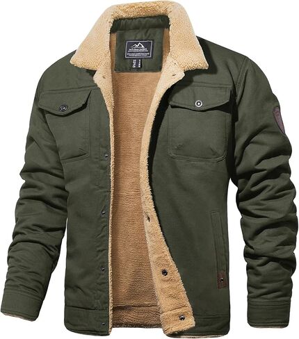 MAGCOMSEN Men's Cargo Jacket Cotton Thicken Lined Sherpa Jackets Winter Warm Turn-down Collar Coats Multi Pockets in Saudi Arabia