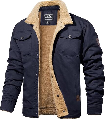 MAGCOMSEN Men's Cargo Jacket Cotton Thicken Lined Sherpa Jackets Winter Warm Turn-down Collar Coats Multi Pockets in Saudi Arabia
