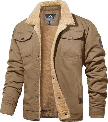 MAGCOMSEN Men's Cargo Jacket Cotton Thicken Lined Sherpa Jackets Winter Warm Turn-down Collar Coats Multi Pockets in Saudi Arabia