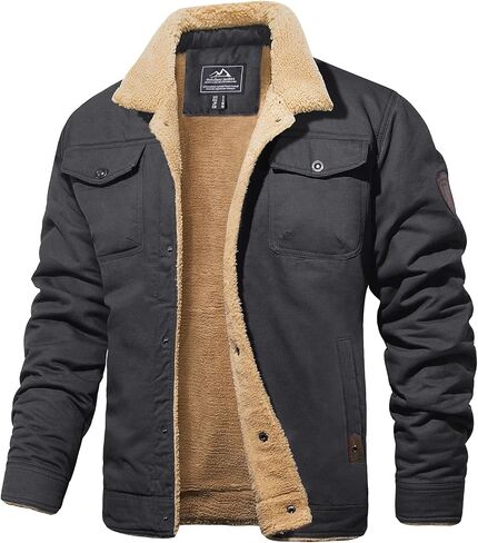 MAGCOMSEN Men's Cargo Jacket Cotton Thicken Lined Sherpa Jackets Winter Warm Turn-down Collar Coats Multi Pockets in Saudi Arabia