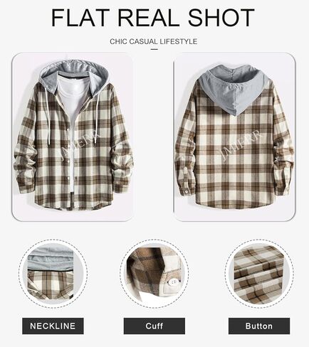 JMIERR Flannel Hoodies for Men Casual Button Down Plaid Long Sleeve Lightweight Shirts Jackets in Saudi Arabia