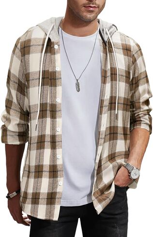 JMIERR Flannel Hoodies for Men Casual Button Down Plaid Long Sleeve Lightweight Shirts Jackets in Saudi Arabia