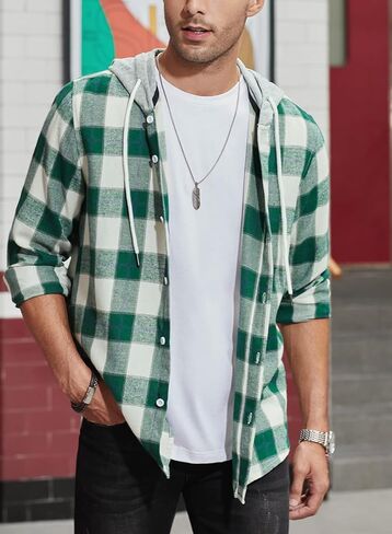 JMIERR Flannel Hoodies for Men Casual Button Down Plaid Long Sleeve Lightweight Shirts Jackets in Saudi Arabia