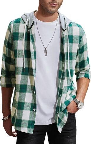 JMIERR Flannel Hoodies for Men Casual Button Down Plaid Long Sleeve Lightweight Shirts Jackets in Saudi Arabia