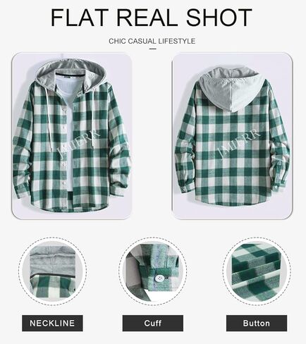 JMIERR Flannel Hoodies for Men Casual Button Down Plaid Long Sleeve Lightweight Shirts Jackets in Saudi Arabia