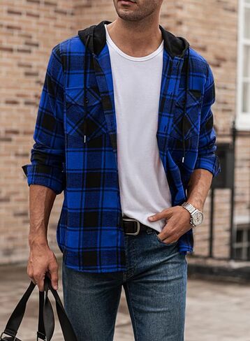 JMIERR Flannel Hoodies for Men Casual Button Down Plaid Long Sleeve Lightweight Shirts Jackets in Saudi Arabia