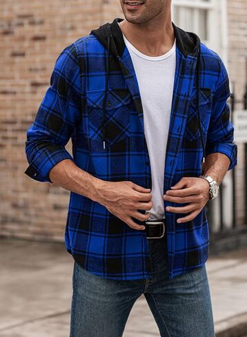 JMIERR Flannel Hoodies for Men Casual Button Down Plaid Long Sleeve Lightweight Shirts Jackets in Saudi Arabia