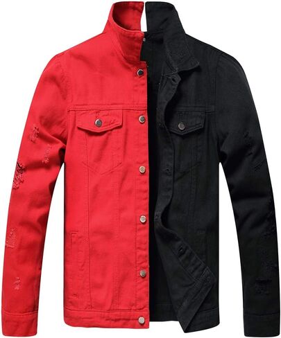 LZLER Jean Jacket for Men,Separable Left&Right Ripped Slim Fit Mens Denim Jacket in Saudi Arabia