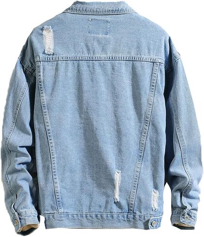 CCSYUS Men's Denim Trucker Jacket Distressed Ripped Motorcycle Slim Fit Blue Jean Jackets Coat in Saudi Arabia