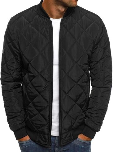 Mens Bomber Jackets Diamond Quilted Fall Winter Rib Varsity Lightweight Coat in Saudi Arabia