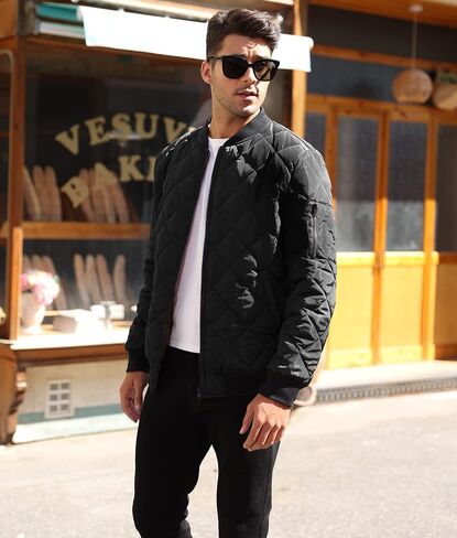 Mens Bomber Jackets Diamond Quilted Fall Winter Rib Varsity Lightweight Coat in Saudi Arabia