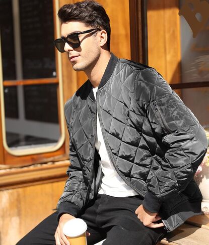 Mens Bomber Jackets Diamond Quilted Fall Winter Rib Varsity Lightweight Coat in Saudi Arabia