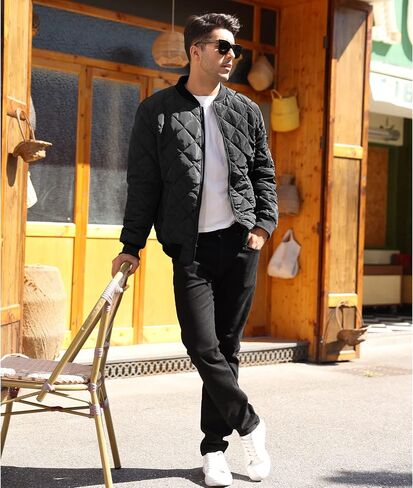 Mens Bomber Jackets Diamond Quilted Fall Winter Rib Varsity Lightweight Coat in Saudi Arabia
