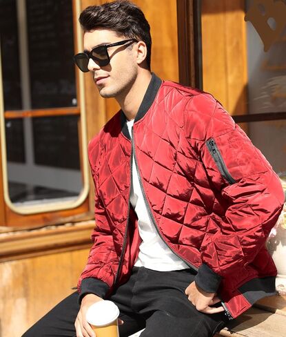 Mens Bomber Jackets Diamond Quilted Fall Winter Rib Varsity Lightweight Coat in Saudi Arabia