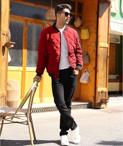 Mens Bomber Jackets Diamond Quilted Fall Winter Rib Varsity Lightweight Coat in Saudi Arabia