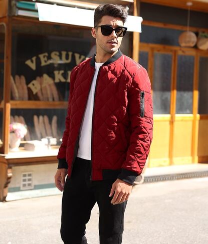 Mens Bomber Jackets Diamond Quilted Fall Winter Rib Varsity Lightweight Coat in Saudi Arabia
