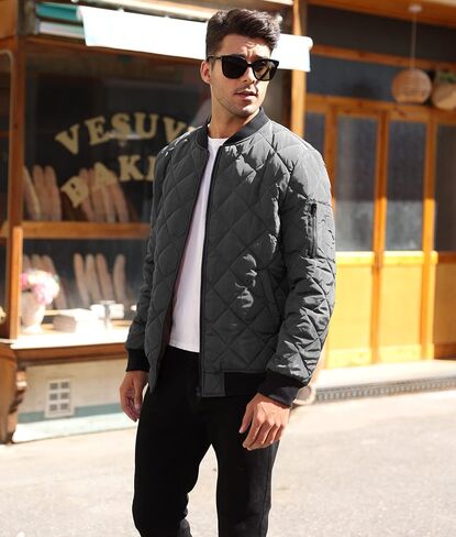 Mens Bomber Jackets Diamond Quilted Fall Winter Rib Varsity Lightweight Coat in Saudi Arabia