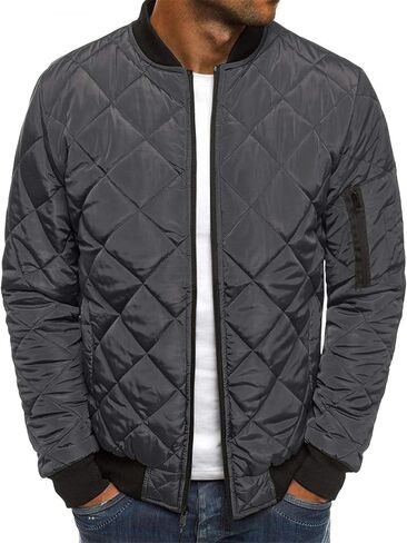 Mens Bomber Jackets Diamond Quilted Fall Winter Rib Varsity Lightweight Coat in Saudi Arabia