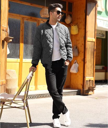 Mens Bomber Jackets Diamond Quilted Fall Winter Rib Varsity Lightweight Coat in Saudi Arabia