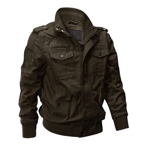 EKLENTSON Men's Cotton Lightweight Multi Pockets Zip Front Stand Collar Military Jackets Windbreaker in Saudi Arabia