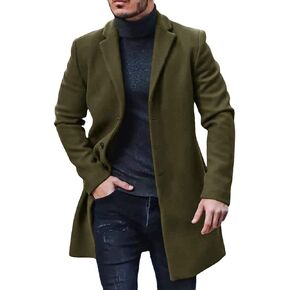 Men's Trench Coat Slim Fit Notch Lapel Single Breasted Top Coat Winter Warm Cotton Business Long Jacket Overcoat in Saudi Arabia