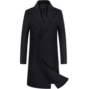 iCKER Mens Trench Coat Winter Wool Blend Jacket Overcoat Long Top Coat Warm Pea Coat