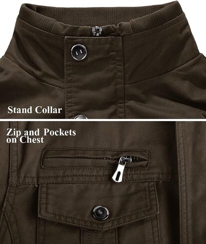 EKLENTSON Men's Cotton Lightweight Multi Pockets Zip Front Stand Collar Military Jackets Windbreaker in Saudi Arabia